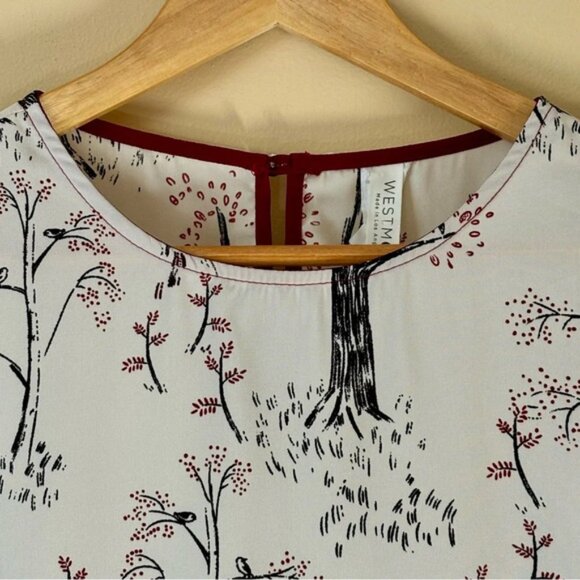 Westmont Ivory Burgundy Cap Sleeve Keyhole Back Cherry Tree Top Size L - Picture 2 of 5